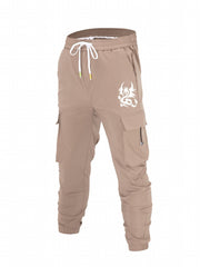 Dragon Print Cargo Pants Men Casual Drawstring Joggers Summer Autumn