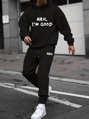 Men's Casual Crew Neck Long Sleeve T Shirt Hooded Sweatshirt Set