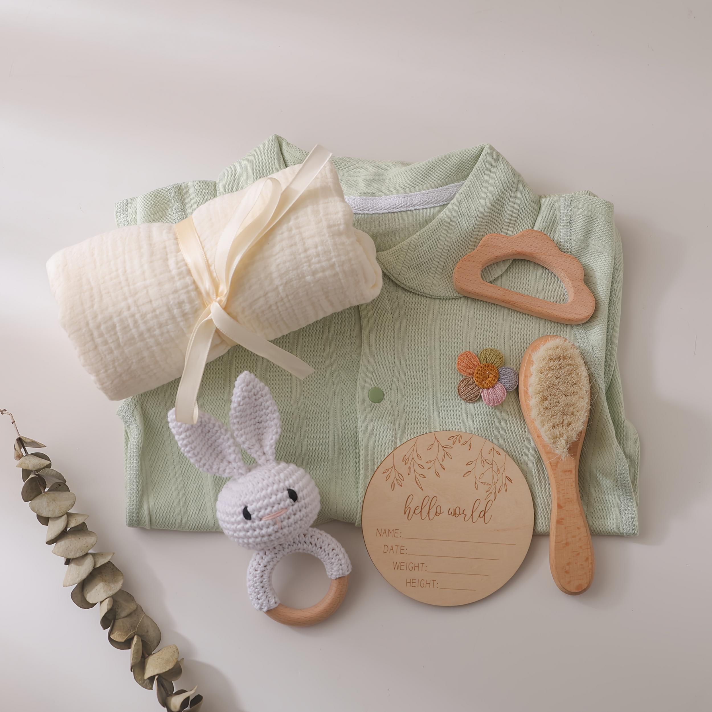 Organic Bamboo Baby Bath Set with Rabbit Rattle