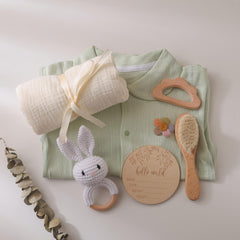 Organic Bamboo Baby Bath Set with Rabbit Rattle