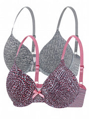 2pcs Solid & Leopard Push Up Bras Women's Lingerie