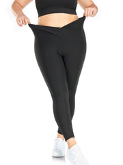 Solid High Stretch Leggings with Cross Waist