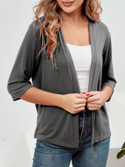 Solid 3/4 Sleeve Knit Cardigan Open Front Daily Sweater