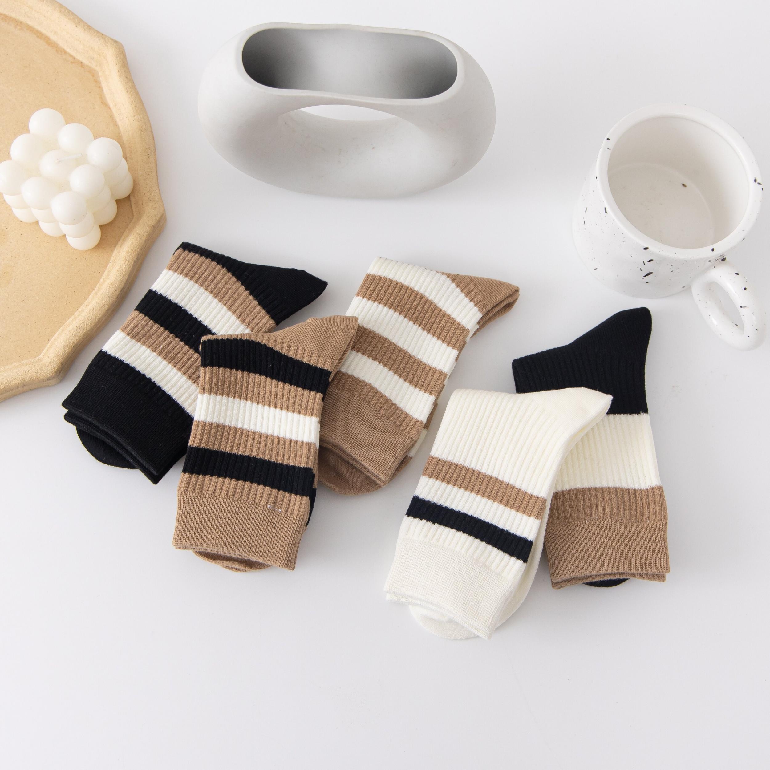 5 Pairs Striped Crew Socks Comfy & Breathable All match Socks