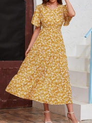Floral Print High Waist Dress Maxi Casual Dress Women's