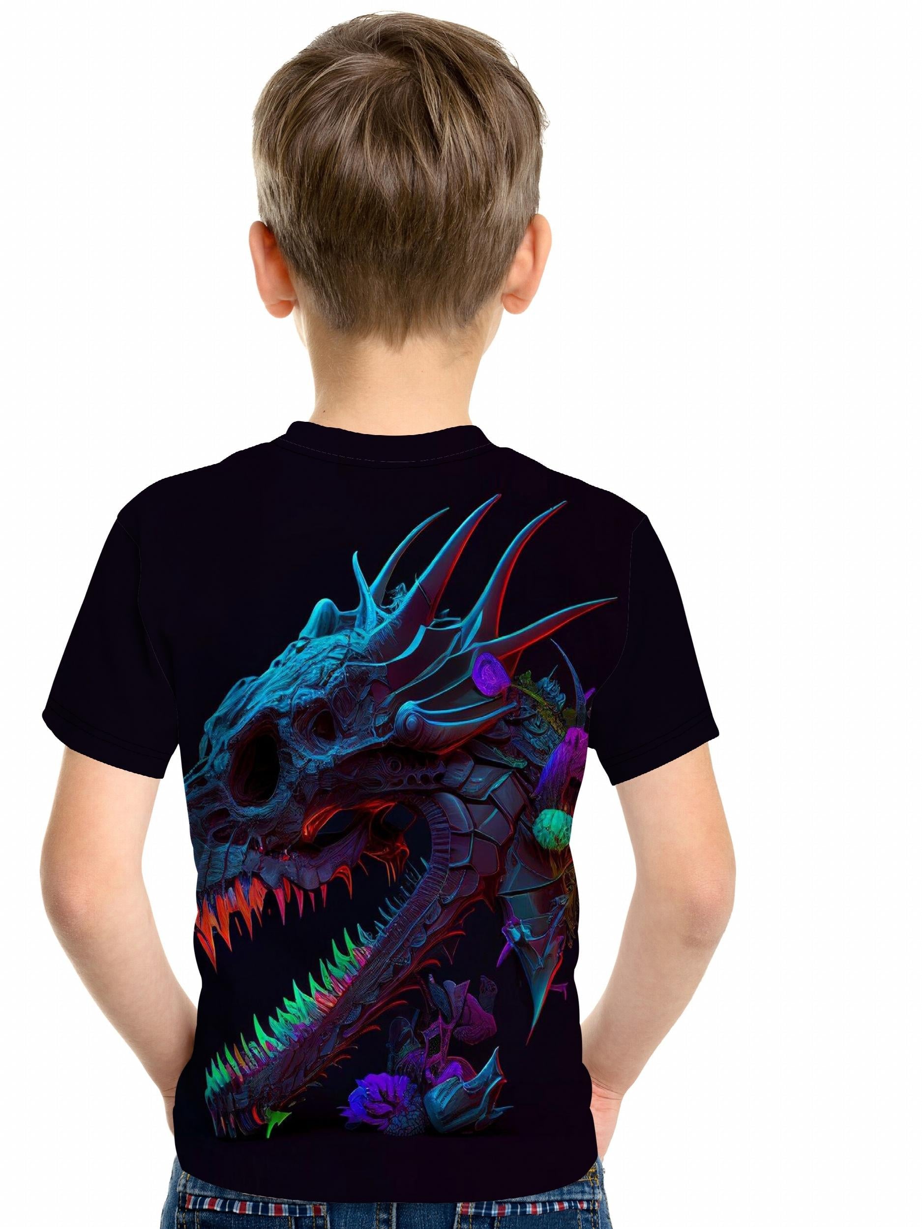 Dragon Skull 3D Print Boys Tee Short Sleeve Crew Neck T-shirt Kids Outdoor