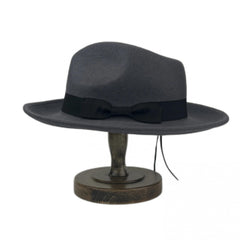 Gray Jazz Hat With Bow Band Wool Top Hat Men Women