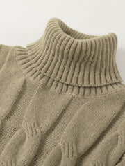 Men's Knit Turtleneck Sweater Warm Khaki Top