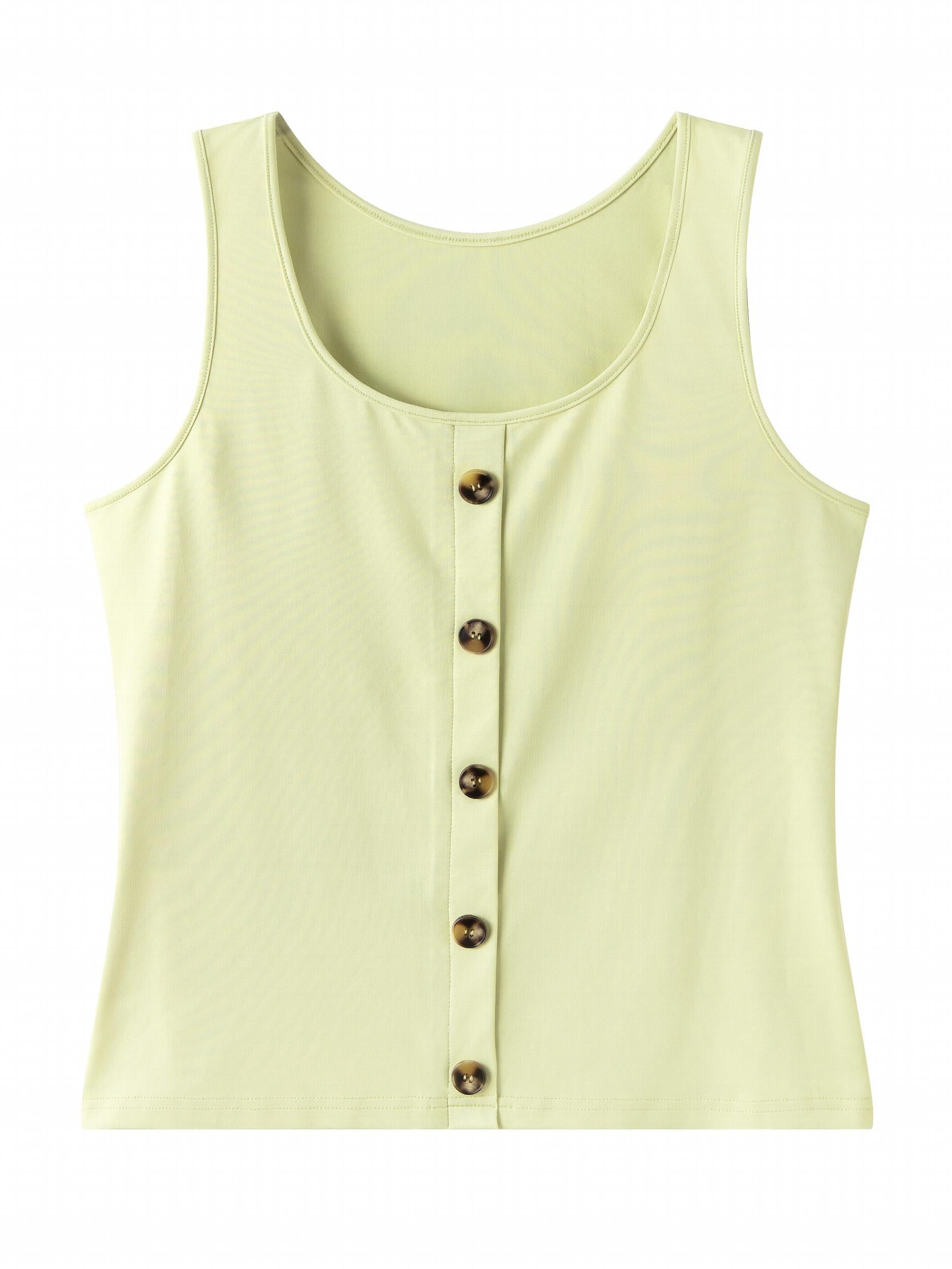 Button Front Tank Top Crew Neck Sleeveless Casual Summer Women's Clothing