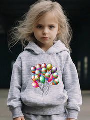 Girls Cartoon Balloon Hooded Sweatshirt & Sweatpants Set