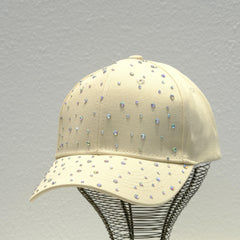 Beige Rhinestone Baseball Cap Cotton Sunscreen Dad Hat for Women