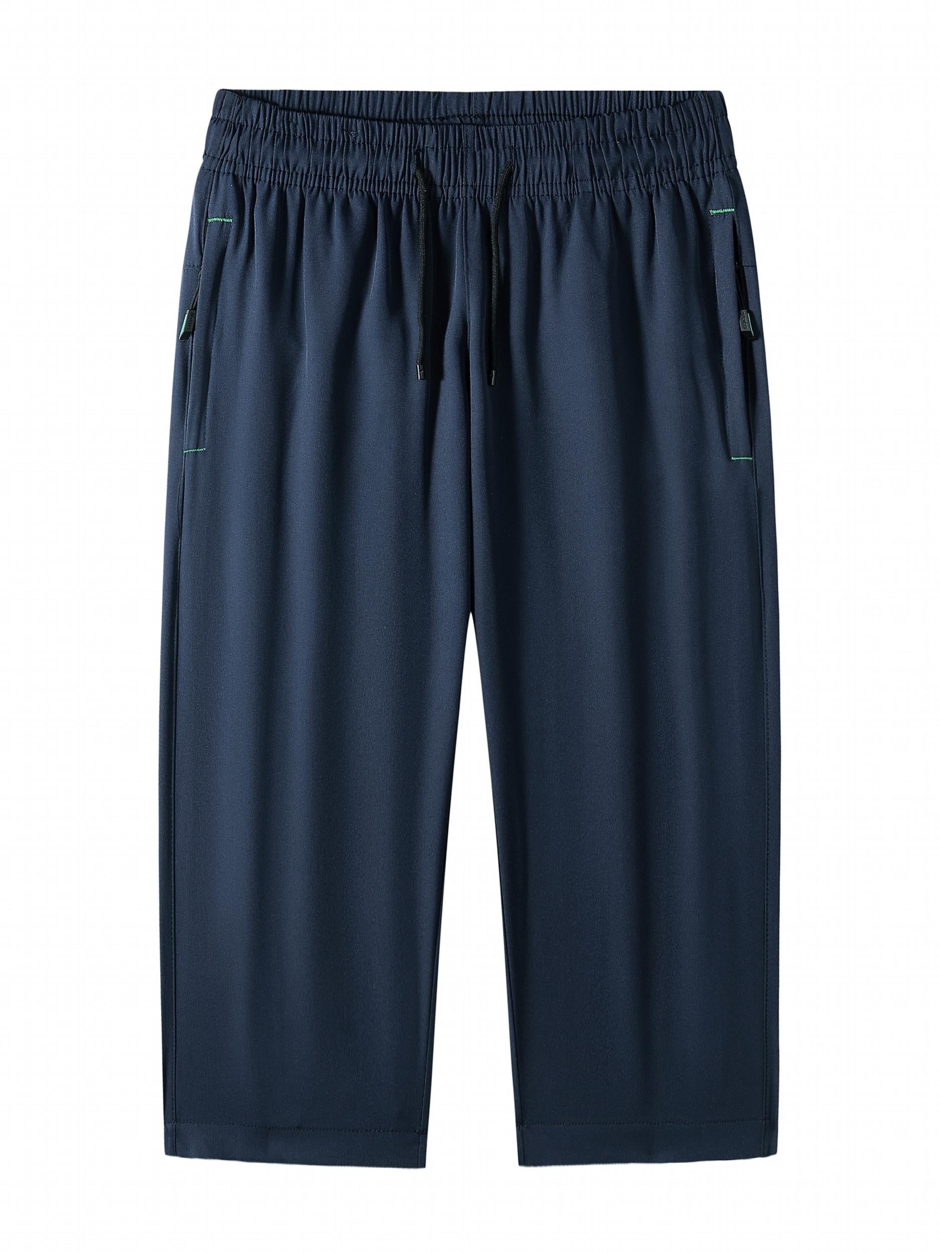 Men's Cropped Pants w/ Zipper Pocket & Elastic Waist Drawstring