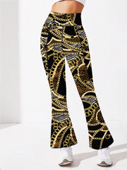 Chain Print Yoga Flare Leg Pants High Stretch Fitness Running Bootcut