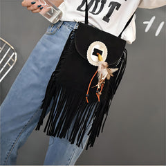 Vintage Fringe Crossbody Bag for Women Feather Purse