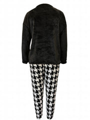 Plaid Thermal Loungewear Pajamas Set Long Sleeve Pullover Tops & Pants