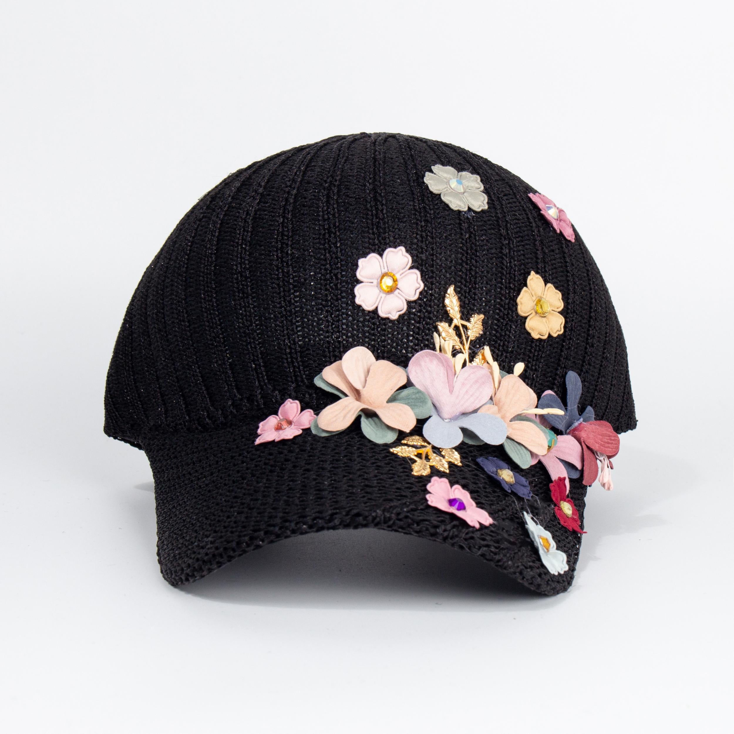 Hollow Out Knit Flower Decor Baseball Cap Women Sun Hat