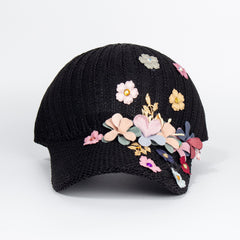 Hollow Out Knit Flower Decor Baseball Cap Women Sun Hat