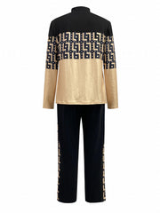 Graphic Print Two piece Set Block Zipper Tops & Drawstring Pants Outfits