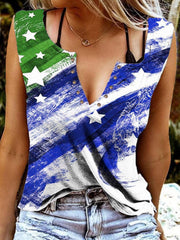 Flag Print Tank Top Sleeveless V Neck Tank Top