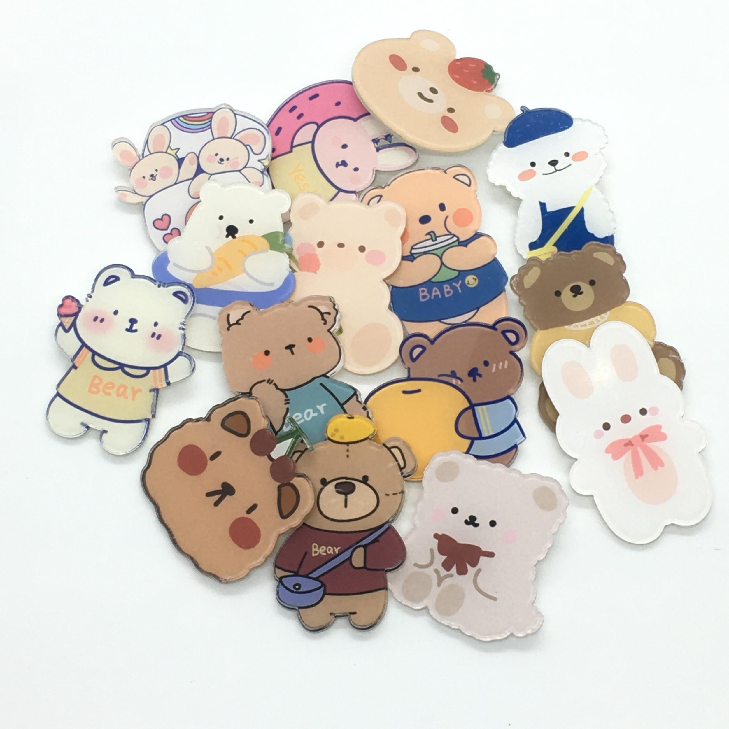 15 pcs Cartoon Bear Brooch for Kids Shirts Bags Hats Jackets
