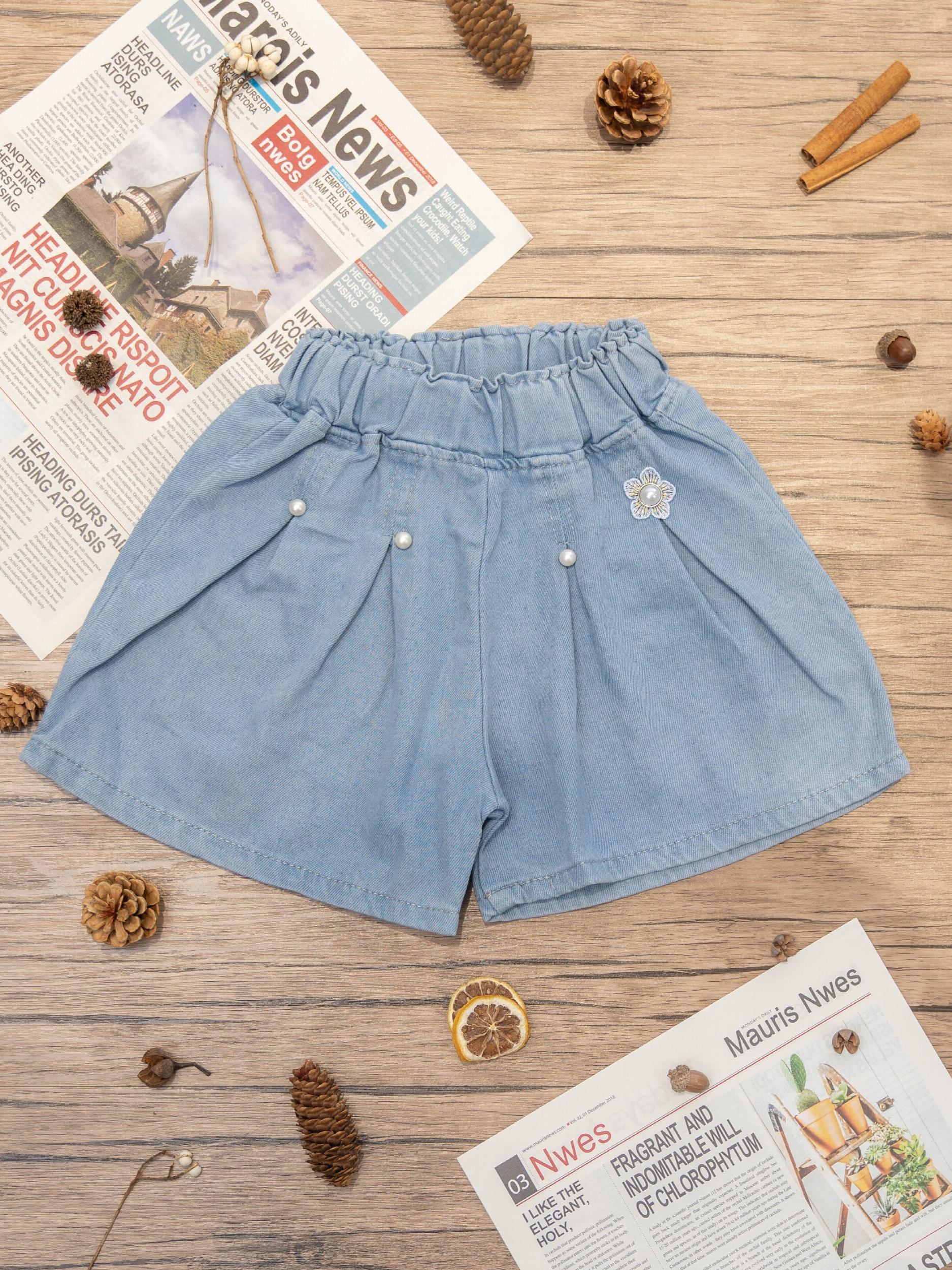 Girls' Beaded Denim Shorts Elastic Waist