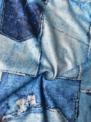Patchwork Denim Print Plus Size High Rise Leggings