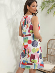 Geometric Print Dress Crew Neck Sleeveless Tank Dress For Summer