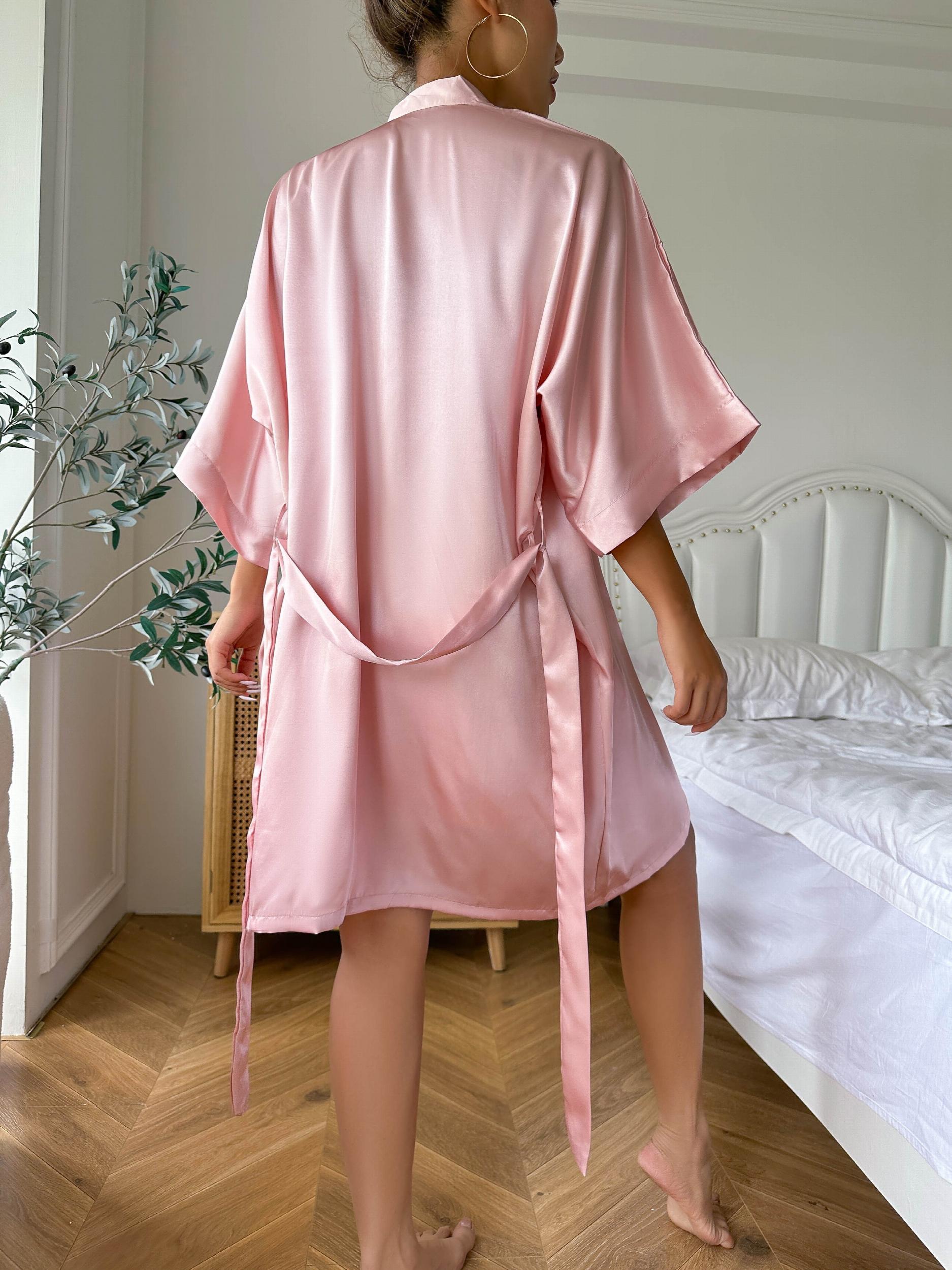 Backless Satin Pajama Set & Robe Women's Sleepwear