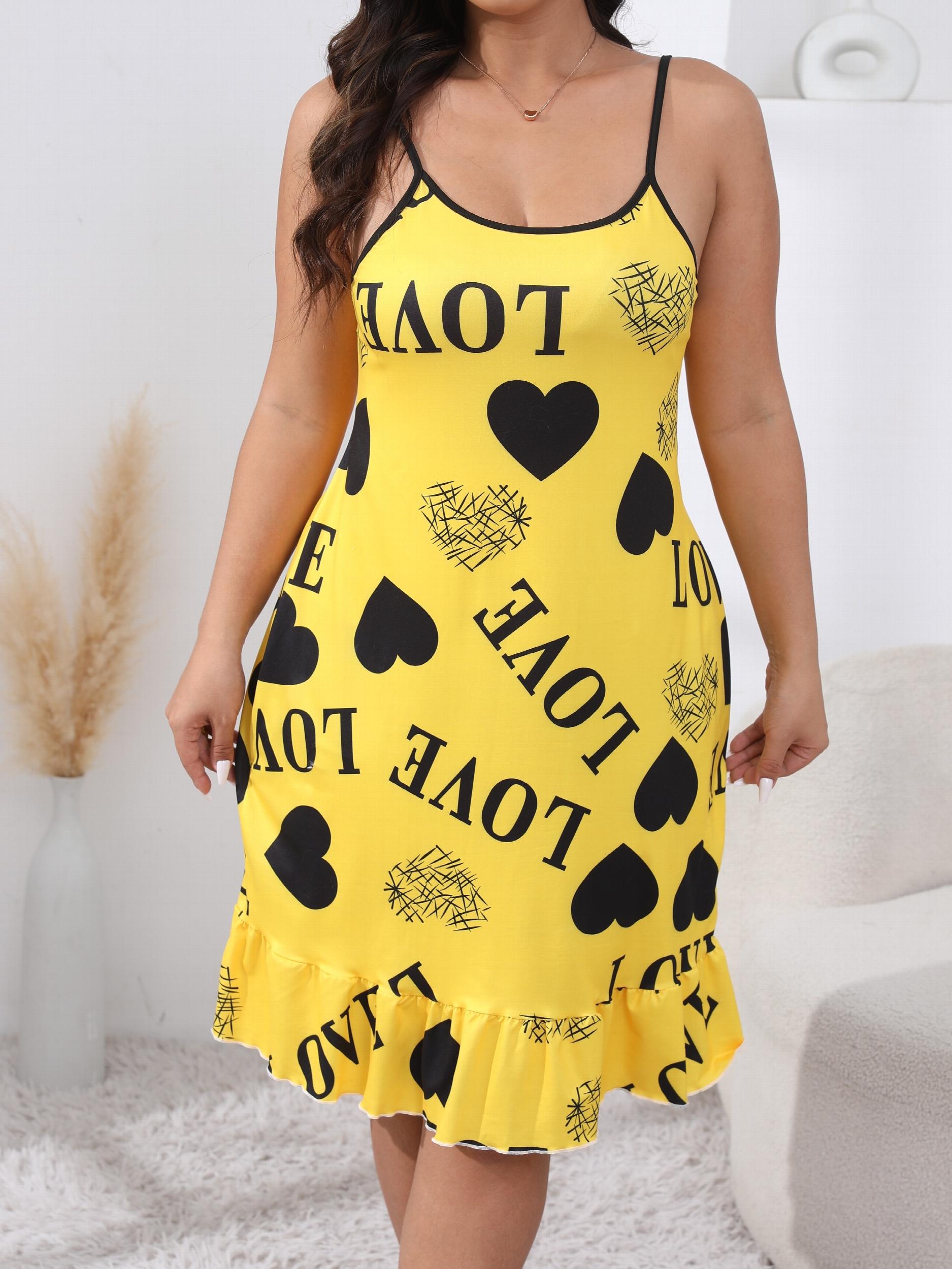 Heart & Letter Print Ruffle Trim Cami Dress