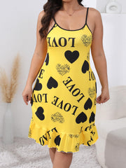 Heart & Letter Print Ruffle Trim Cami Dress