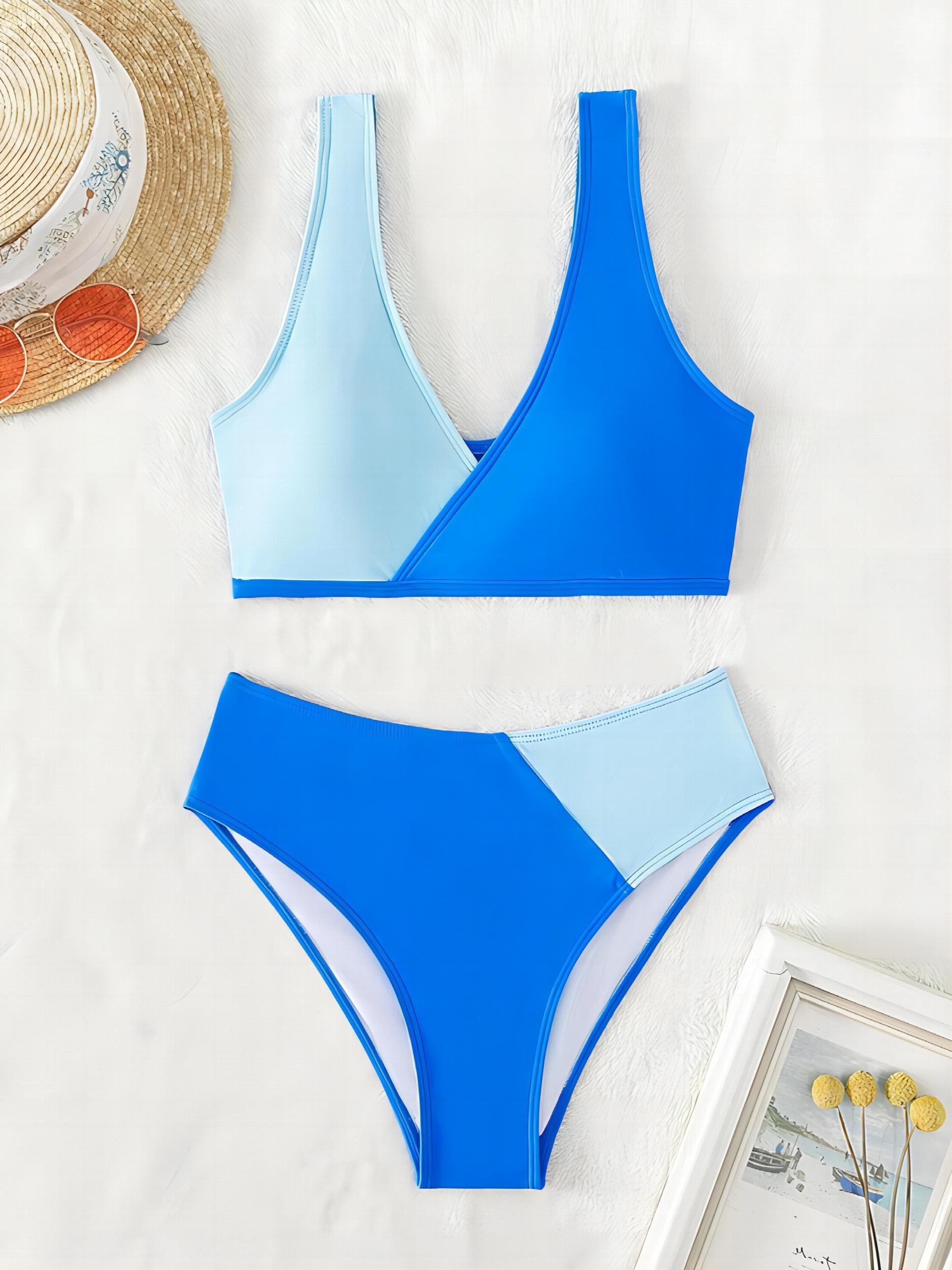 Stretchy High Cut Bikini Set V Neck 2 Piece Sexy Swimsuit