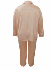 Casual Pajama Set Long Sleeve Button Up Shirt & Pants