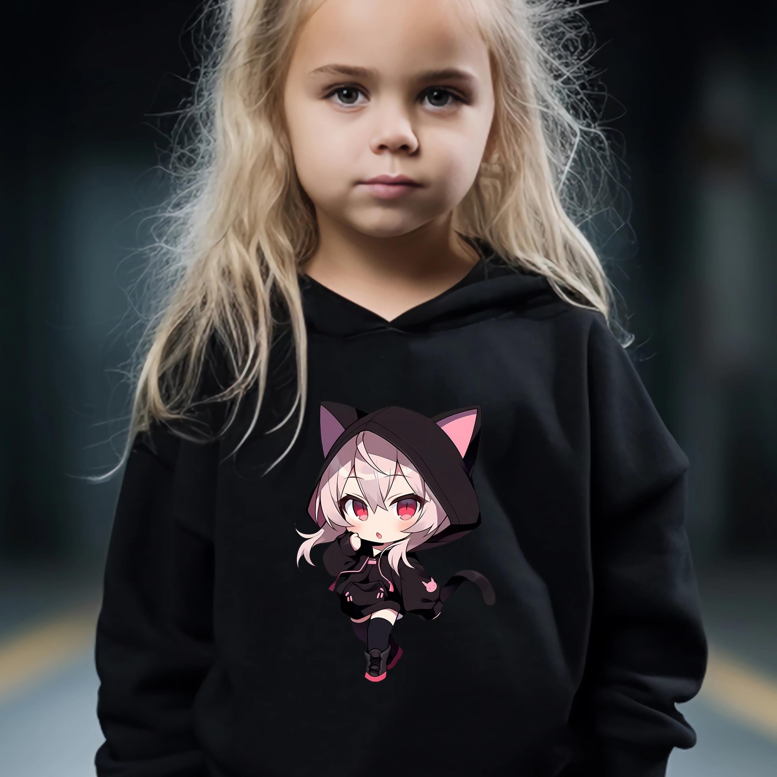 Anime Girl Pattern Long Sleeve Hooded Sweatshirt