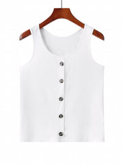 Button Front Tank Top Crew Neck Sleeveless Casual Summer Women's Clothing