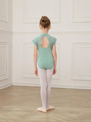 Hollow Back Short Sleeve Ballet Leotard for Girls