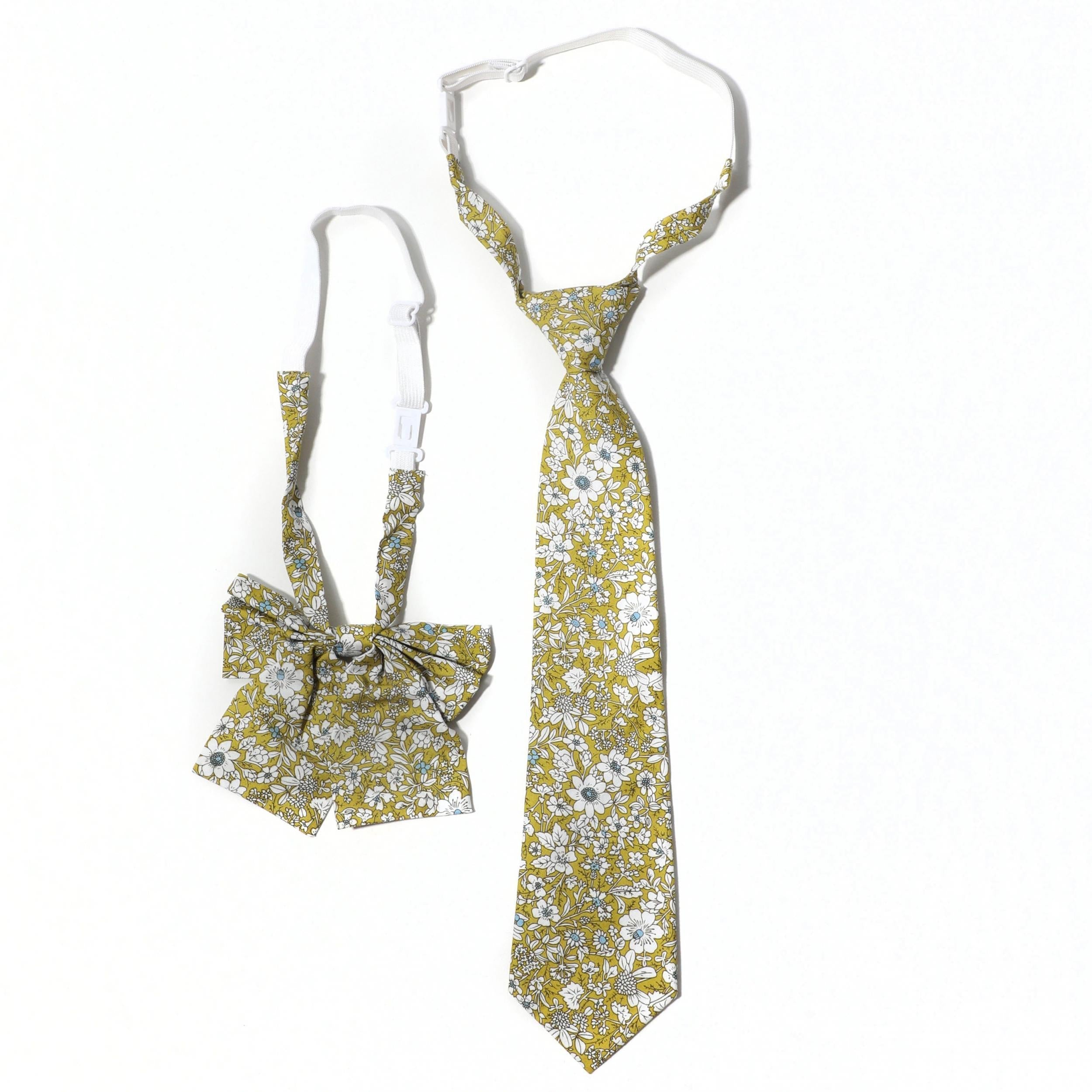 2pcs Floral Yellow Bow Tie Set College Style Adjustable Neckties