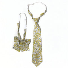 2pcs Floral Yellow Bow Tie Set College Style Adjustable Neckties