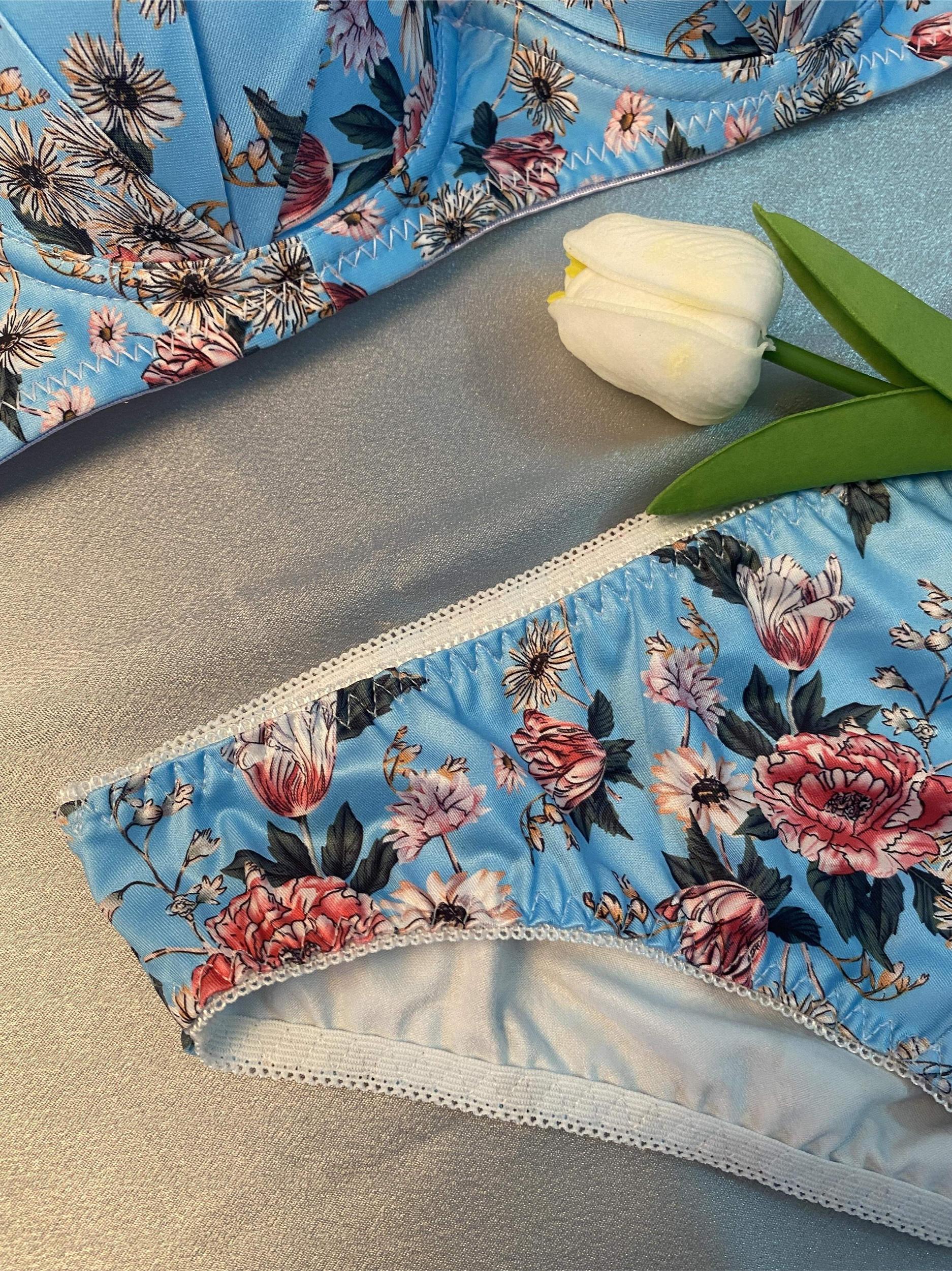 Floral Print Push Up Bra & Panties Set
