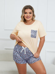 Leopard Print Tee & Bow Knot Shorts Pajama Set