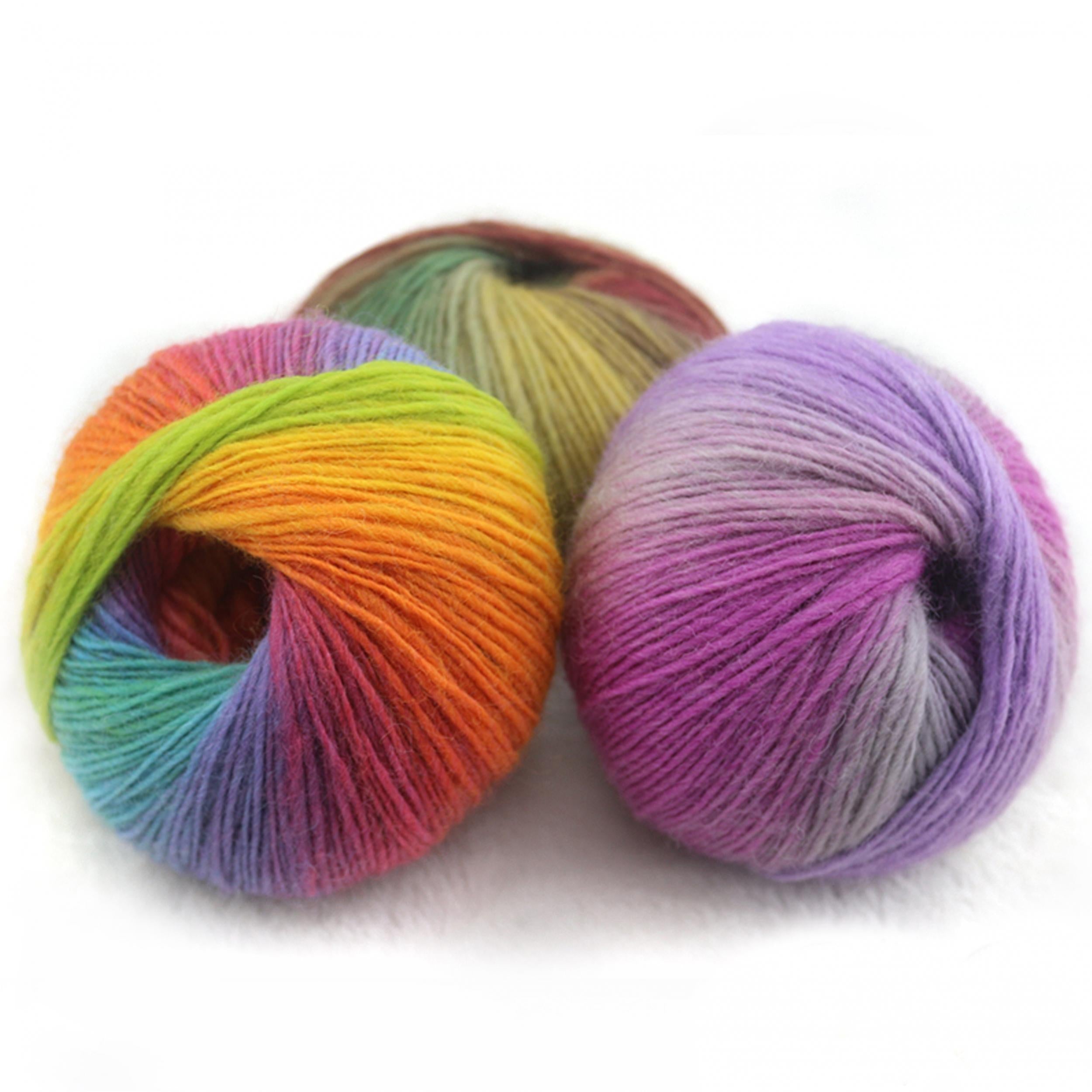 4x50g Dyed Rainbow Yarn 100% Wool for Crochet Knitting