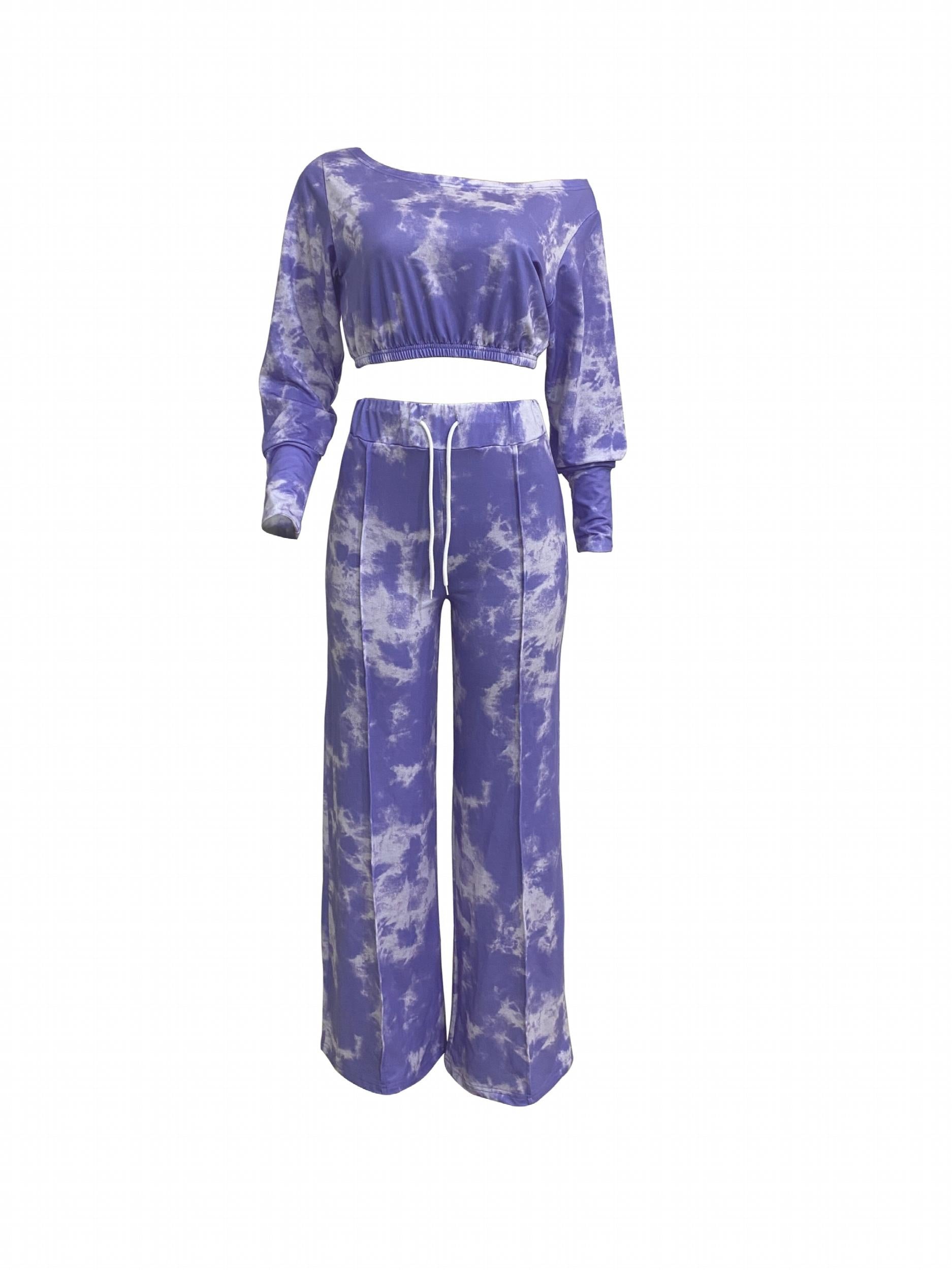 Tie Dye Two piece Set Long Sleeve Crop Top & Wide Leg Pants