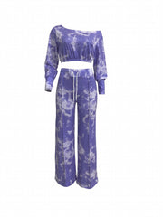 Tie Dye Two piece Set Long Sleeve Crop Top & Wide Leg Pants