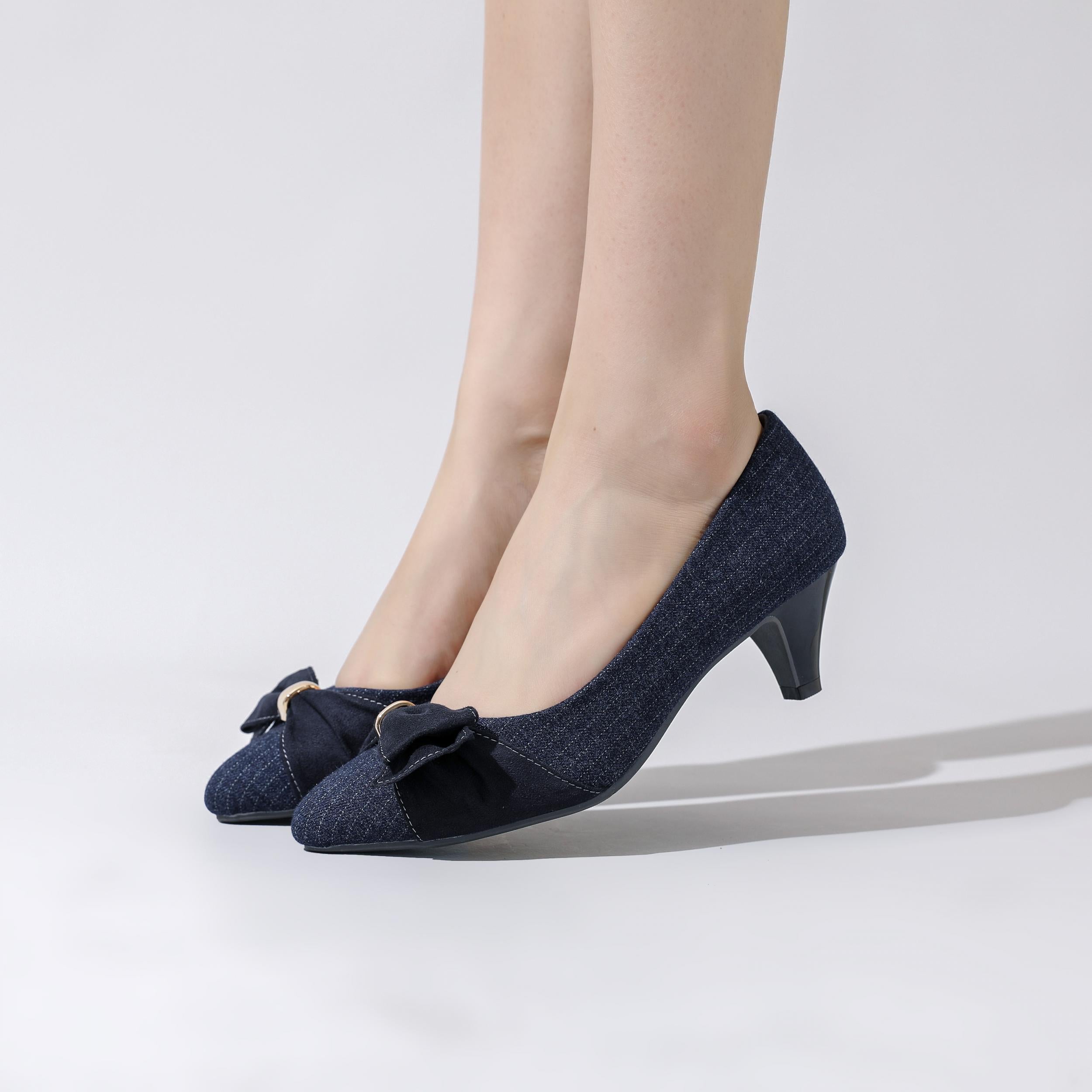Women's Bowknot High Heel Pumps Pointed Toe Work Shoes