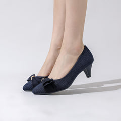Women's Bowknot High Heel Pumps Pointed Toe Work Shoes