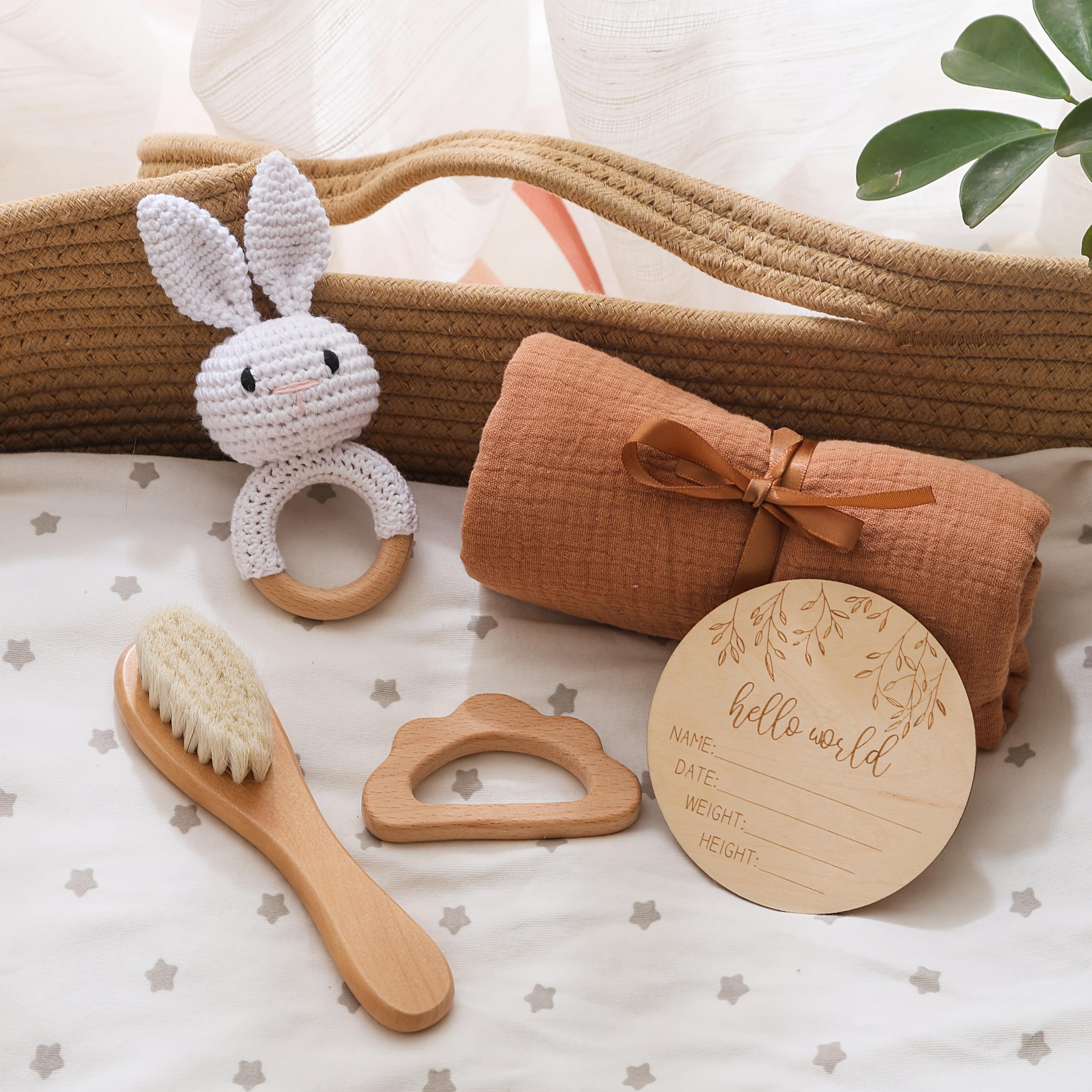 Organic Bamboo Baby Bath Set with Rabbit Rattle