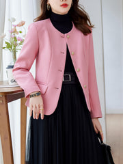 Solid Pocket Button Front Blazer Casual Long Sleeve Blazer
