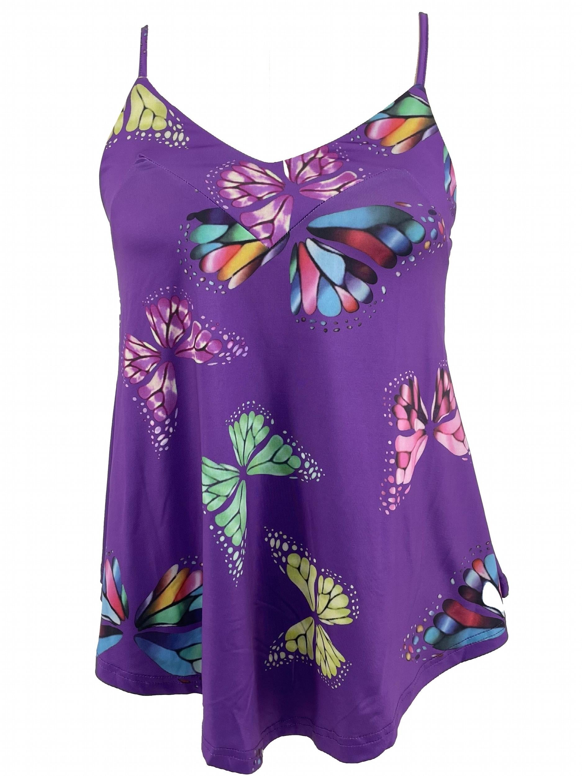 Women's Backless Butterfly Print Cami Top Sleeveless V Neck