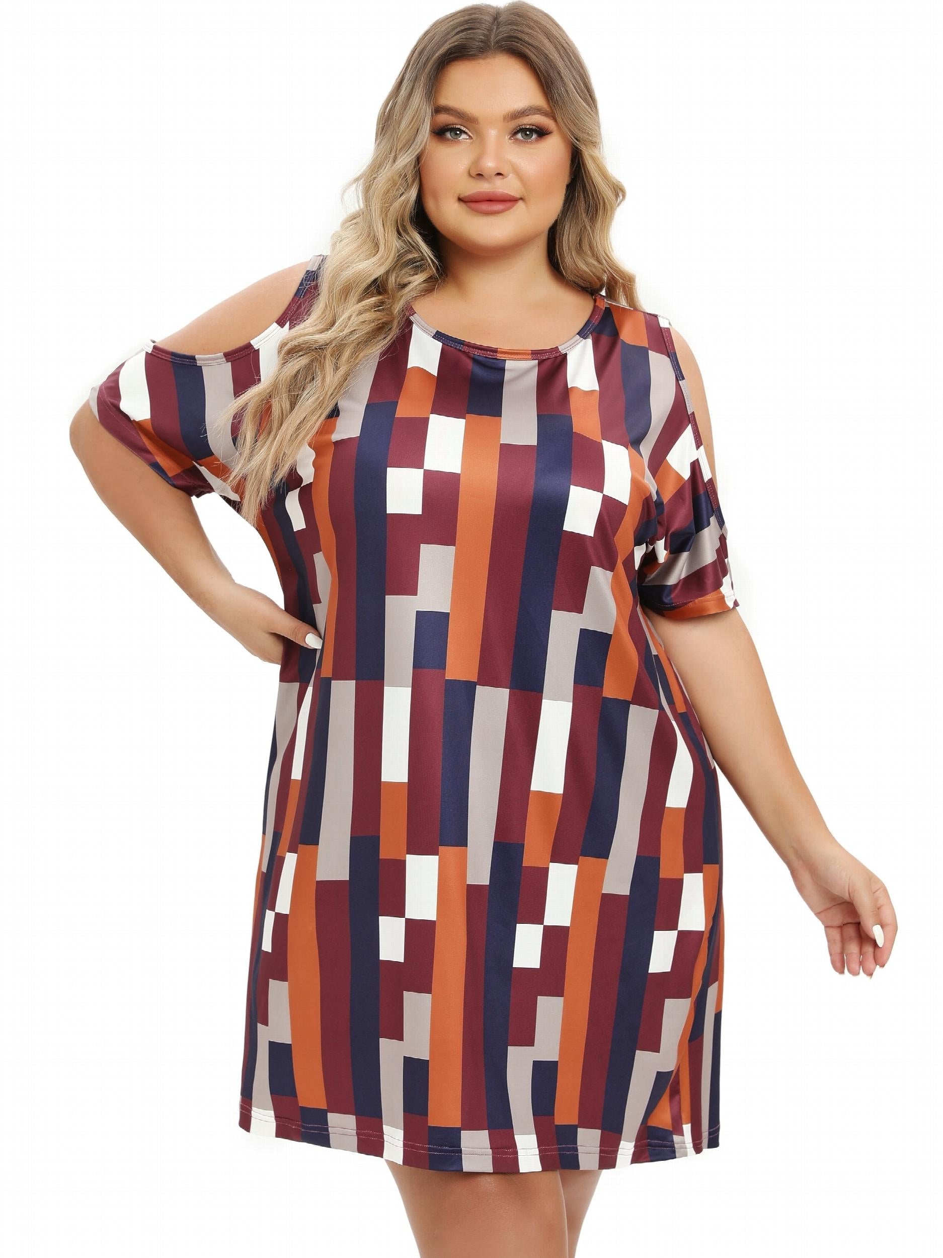 Striped Cold Shoulder Round Neck Sleep Dress