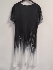 Women's Plus Ombre Striped Short Sleeve V Neck Slight Stretch Dress