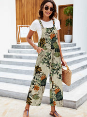 Floral Print Wide Leg Jumpsuit With Pockets